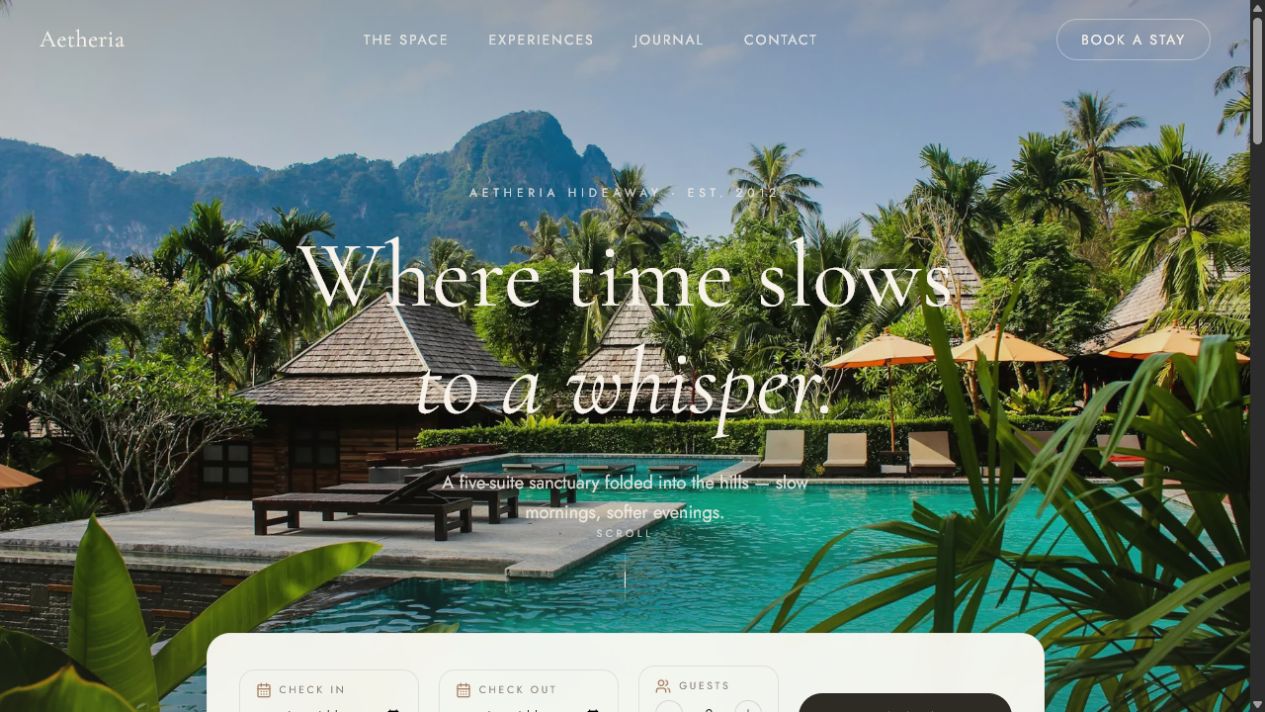 Aetheria Hideaway tropical boutique hotel website